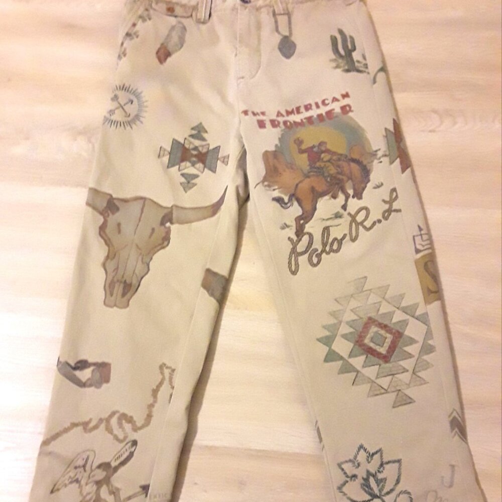 Polo Ralph Lauren western graphic print khaki chino pants jeans RARE !